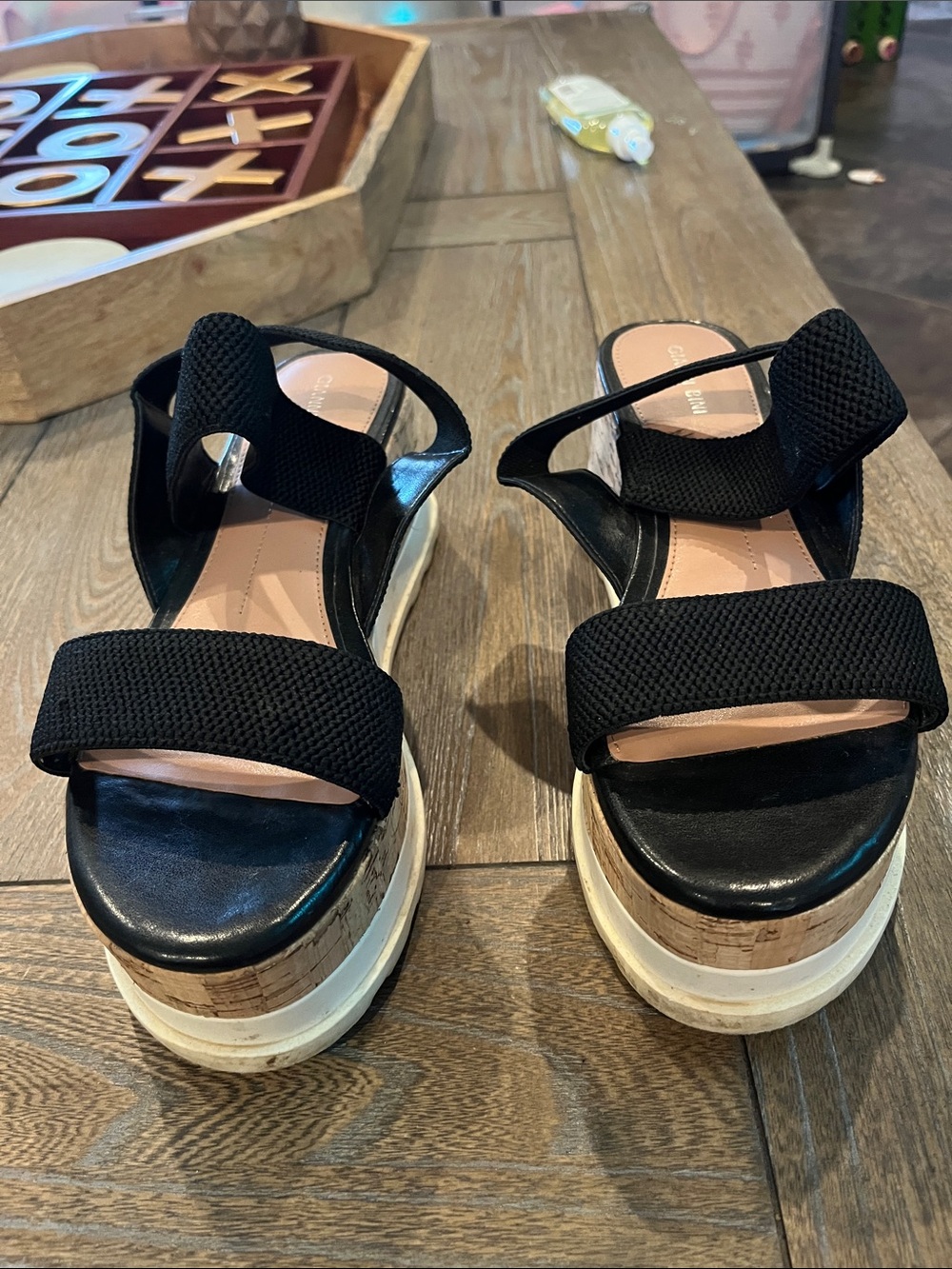 Gianni Bini Black Platform Cork-Trim Sandals